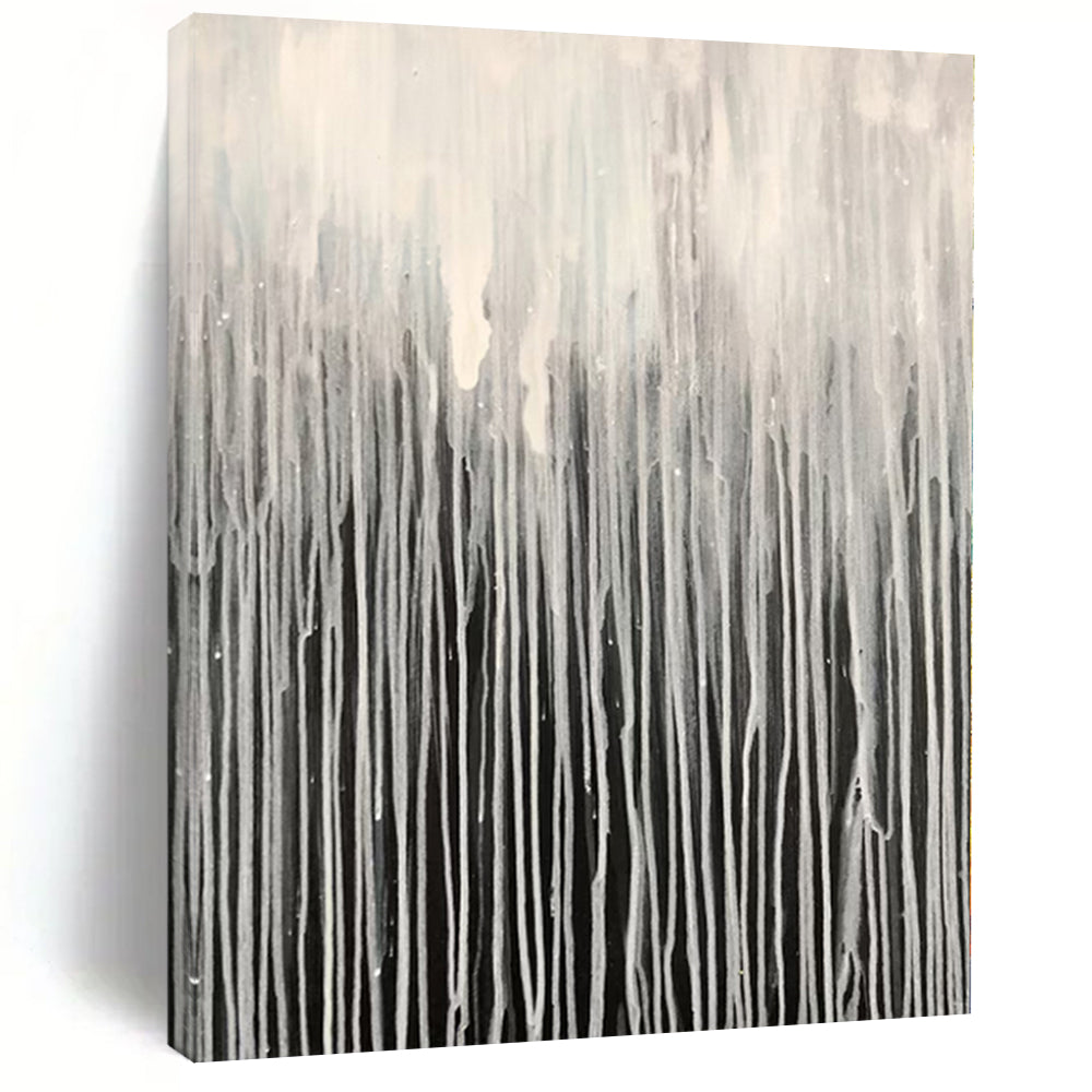 “Black - White Dripping Abstract Curtain” - Minimalist Abstract Painting On Canvas PS0302