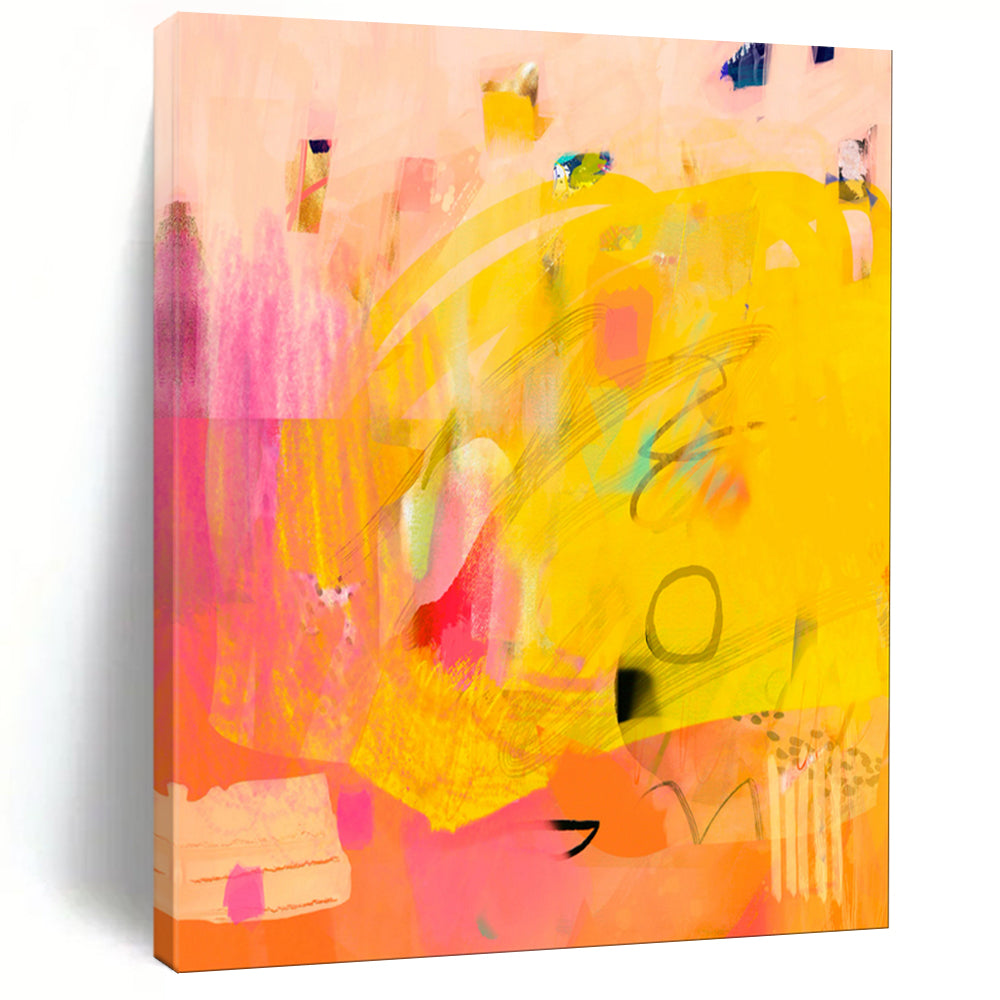 “Sunny Yellow - Pink Abstract Fusion” - Abstract Painting On Canvas PT2005