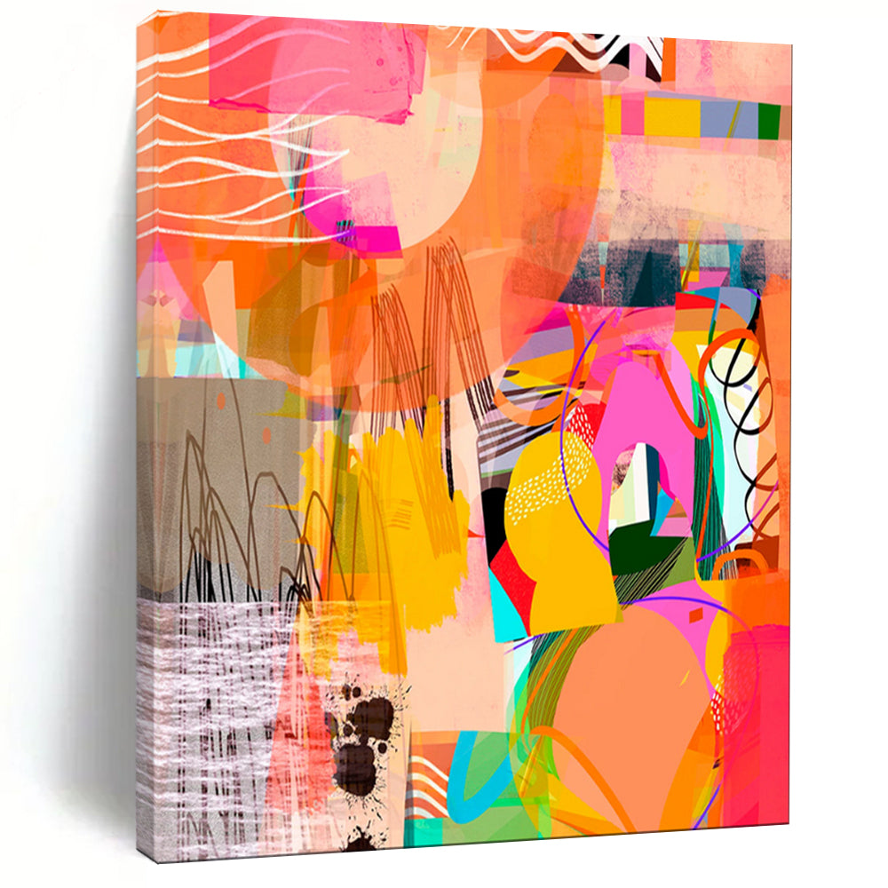 “Vibrant Orange - Pink Abstract Collage” - Modern Collage - Style Painting On Canvas PT1841