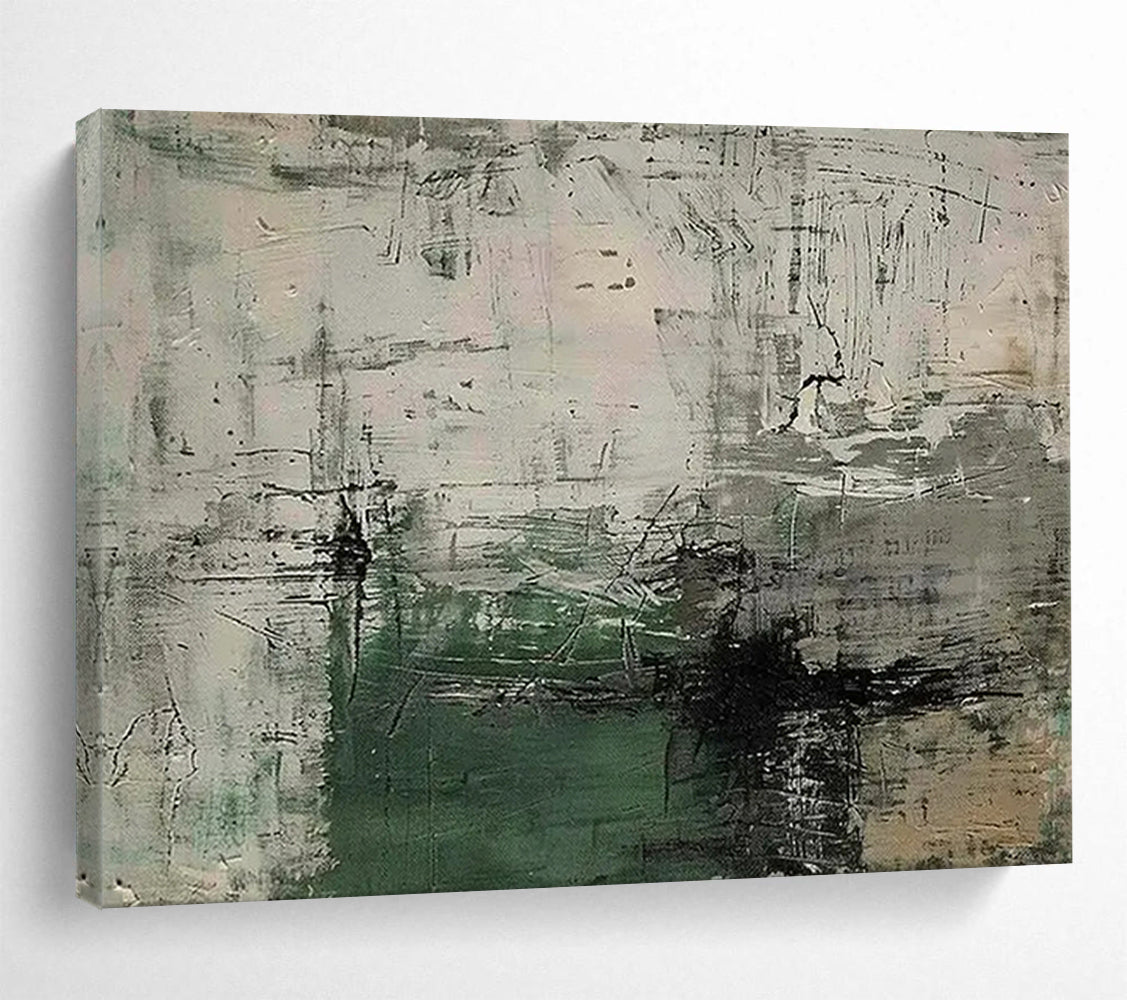 “Gray - Green Abstract Textures” - Industrial - Style Abstract Painting On Canvas PT1577