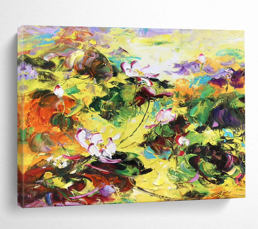 “Vibrant Lotus Flower Field” - Expressive Flower Painting, Perfect for Garden Room & Bohemian Living Room DKS635