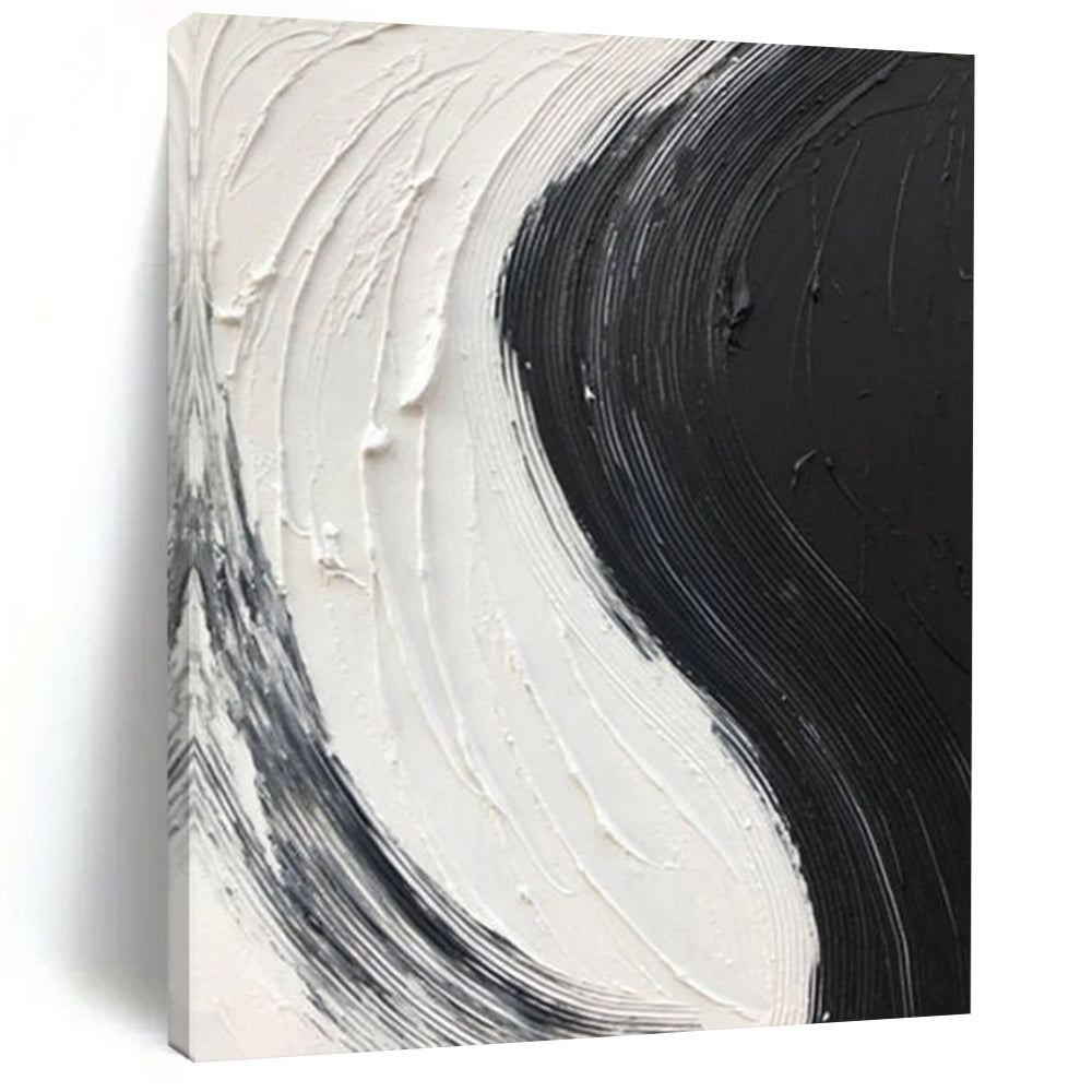 “Black and White Swirl” - Dynamic Abstract Painting On Canvas DS376