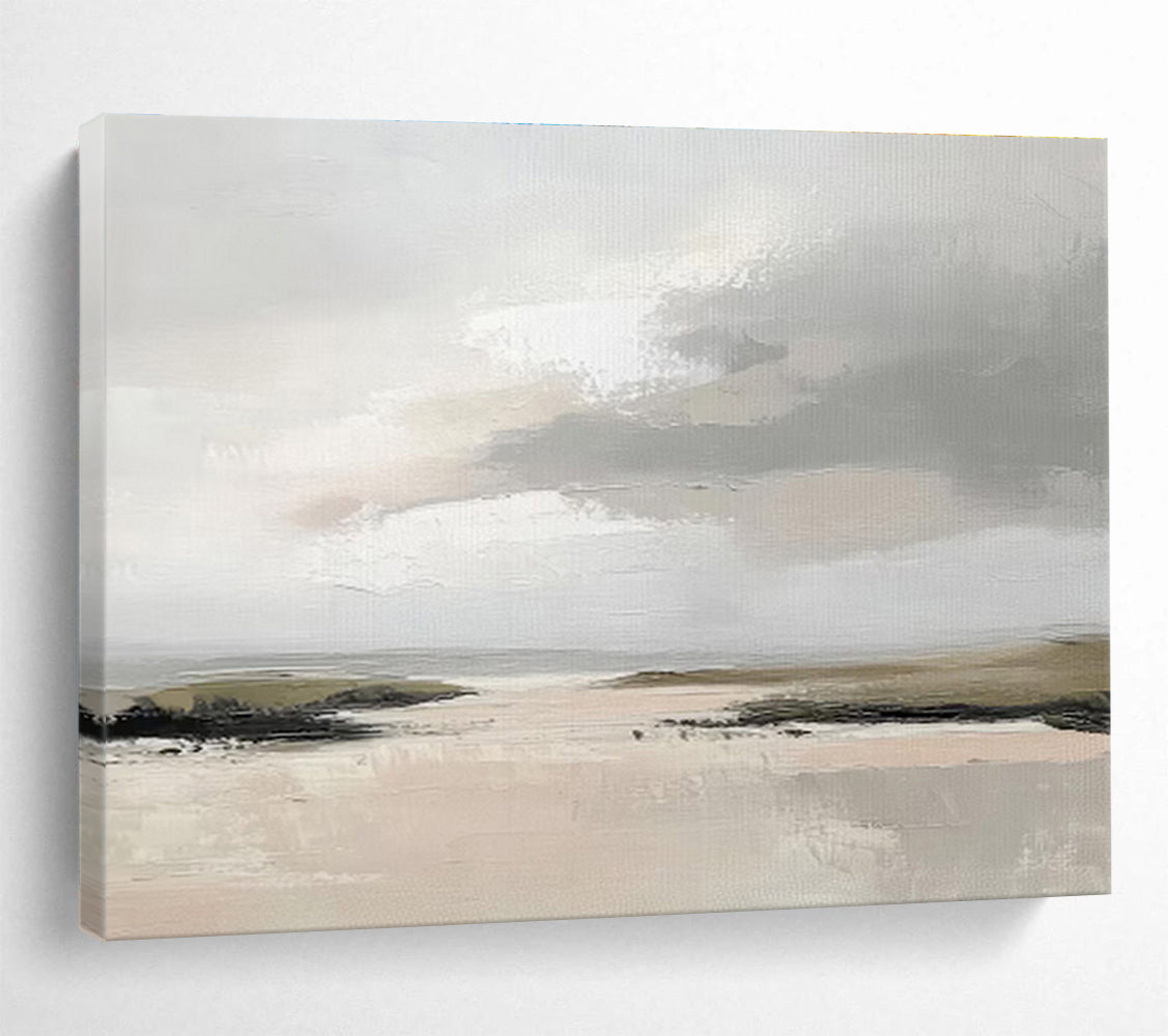 “Grey - Beige Abstract Seaside” Landscape - Inspired Abstract Painting On Canvas DKS243