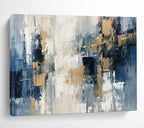 “Blue - Gray Blocks & Gold Accents” - Abstract Cityscape - Painting On Canvas PT1706