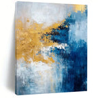 Blue, Gold, Gray, and White Bold, "Luminary Tide" – Abstract Seascape Painting On Canvas PS1009