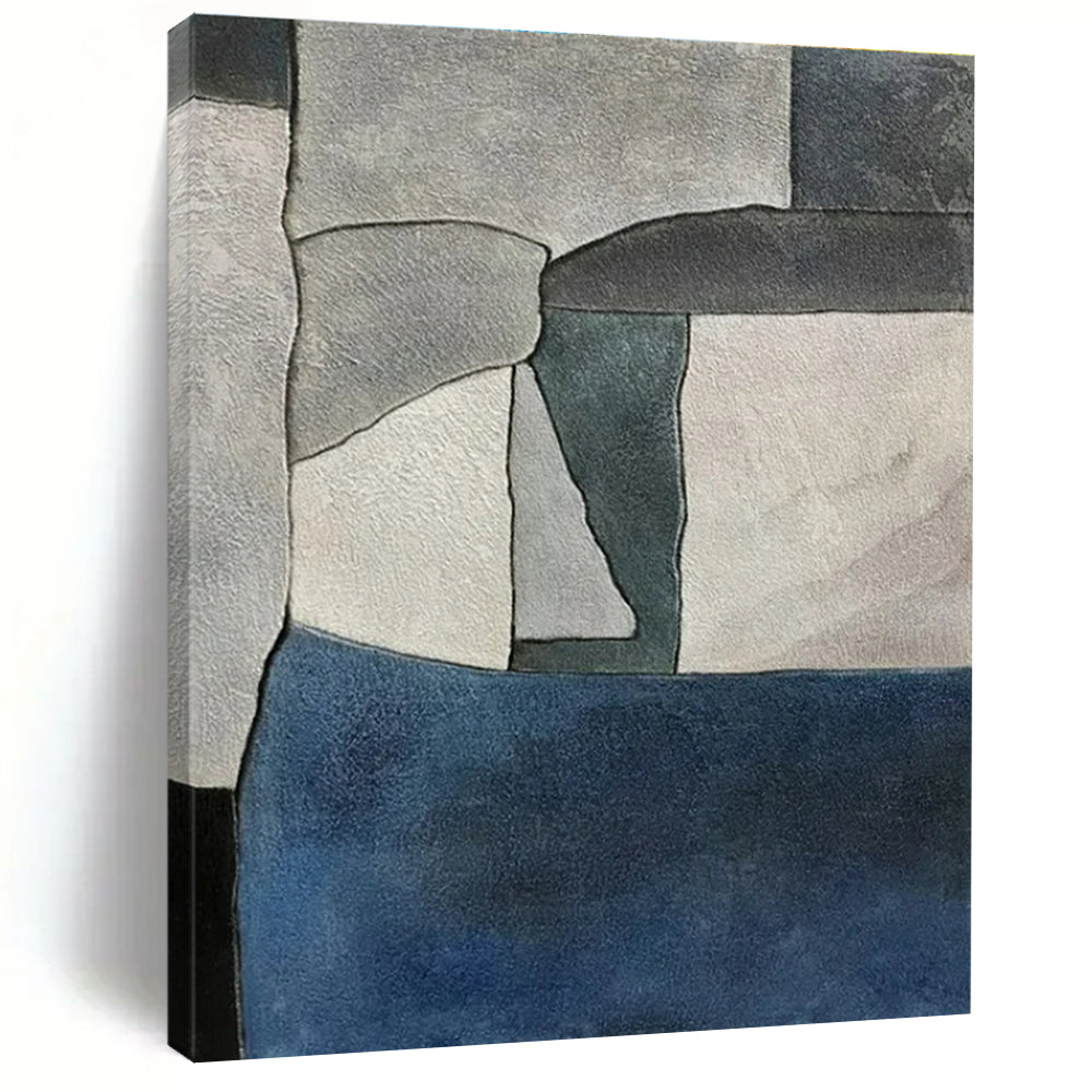Gray, Blue, White with Geometric Shapes "Modern Mosaic" Abstract Painting On Canvas PS1425
