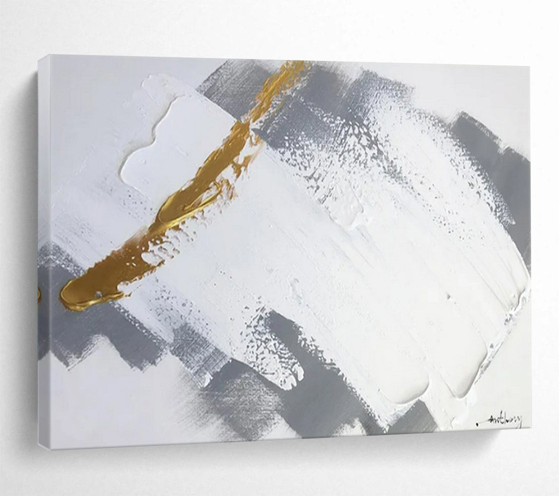 “Gold - Gray - White Geometric Abstract” - Golden - Gray Abstract Painting On Canvas PT1568