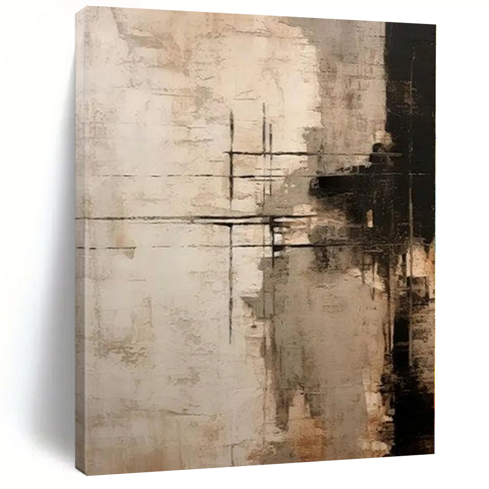 “Neutral Toned Abstract with Black Crossed Lines” - Geometric Abstract Painting On Canvas PS0272