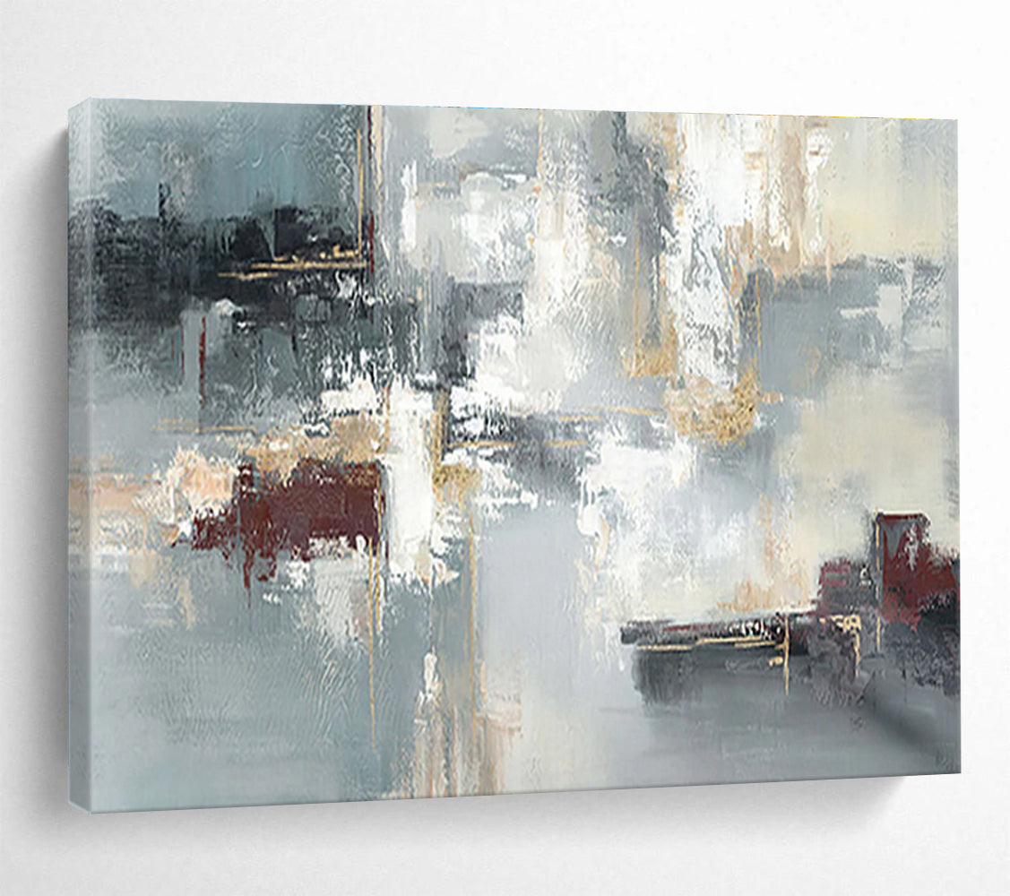 Blue - Gray Abstract with Gold Lines - Luxe Abstract Painting On Canvas DKS352
