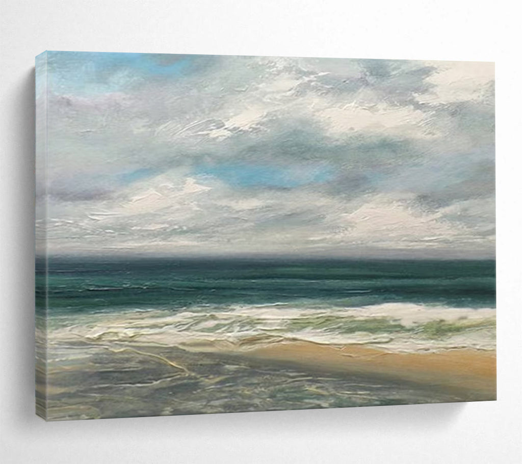 “Serene Coastal Scene in Blues and Grays” - Realistic Seaside Oil Painting On Canvas PT021