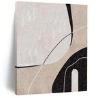 Beige, Black and White with Curved Line Forms "Organic Flow" Abstract Painting On Canvas PS1162