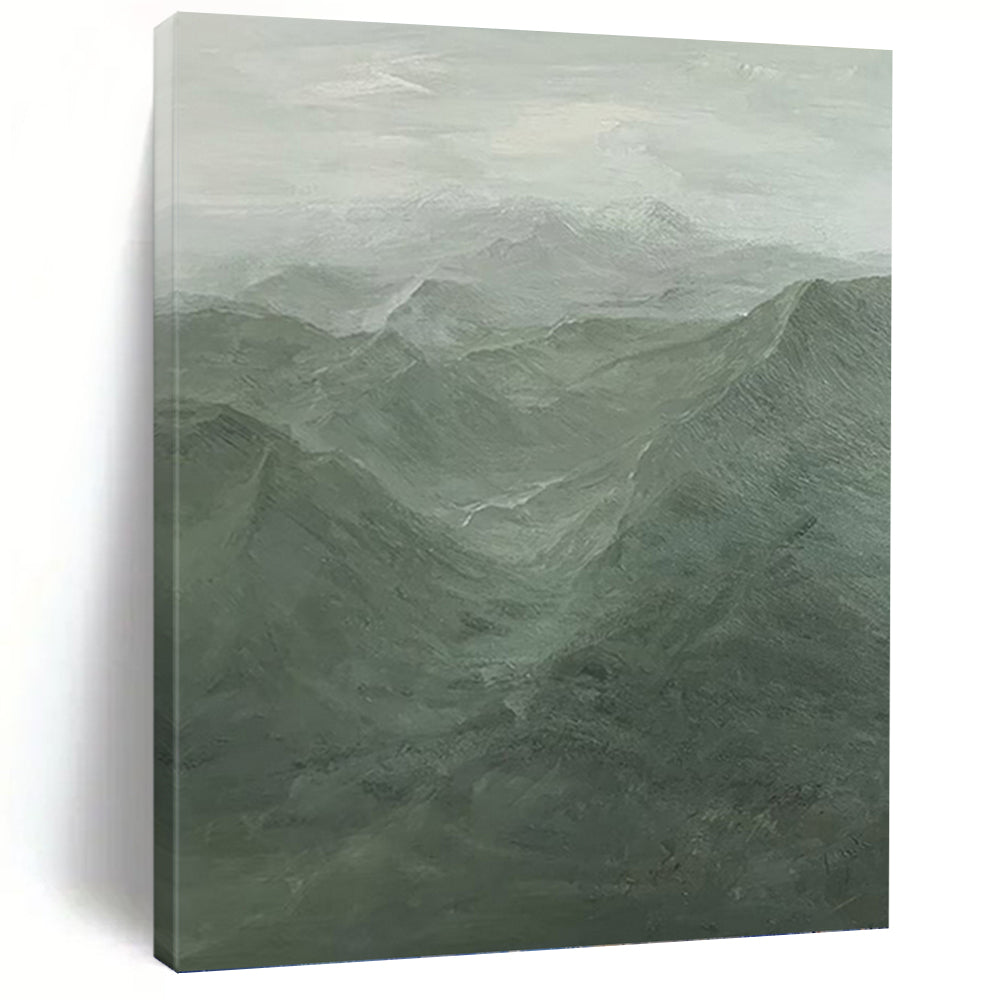“Misty Green Mountain Range” - Landscape, Green - Toned Painting On Canvas PT1497