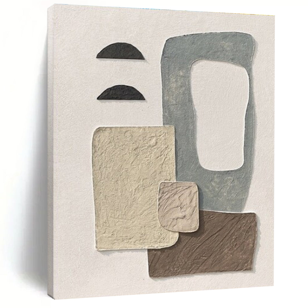 “Neutral Textured Collage” - Beige, Brown, Gray, Black Abstract Mixed - Media Painting On Canvas PS0679