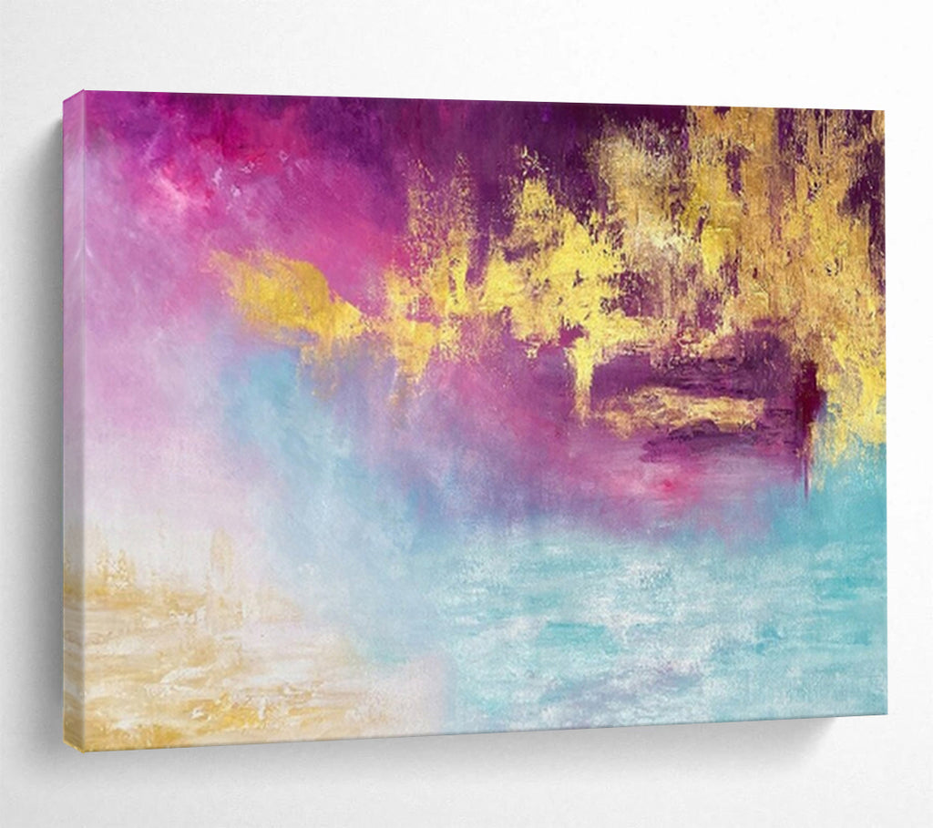 Purple, Gold & Blue Dreamy Abstract Painting On Canvas DKS015