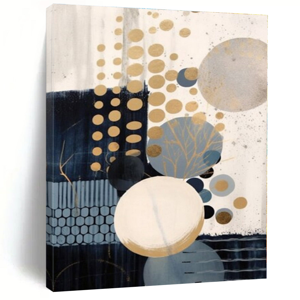 Gold, Blue, Beige with Circles "Gilded Bubbles" Abstract Painting On Canvas PS1263