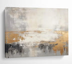 “Gray, Gold, and White Abstract Horizon” - Minimalist Abstract Painting On Canvas PT108