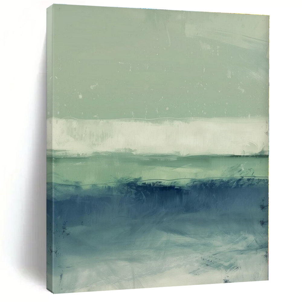 Green, Blue, White with Horizontal Bands "Coastal Layers" Abstract Painting On Canvas PS1378