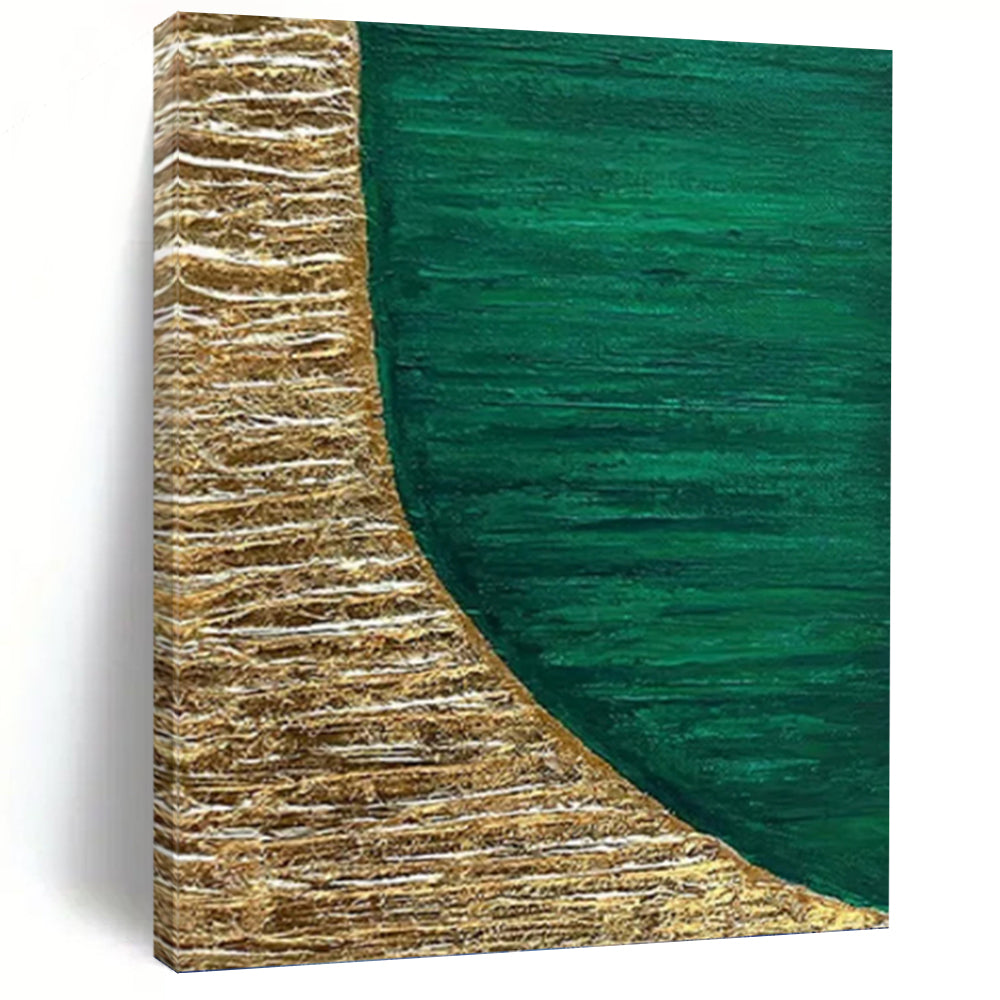 “Gold - Green Curved Textures” - Textured Abstract Painting On Canvas PT1219