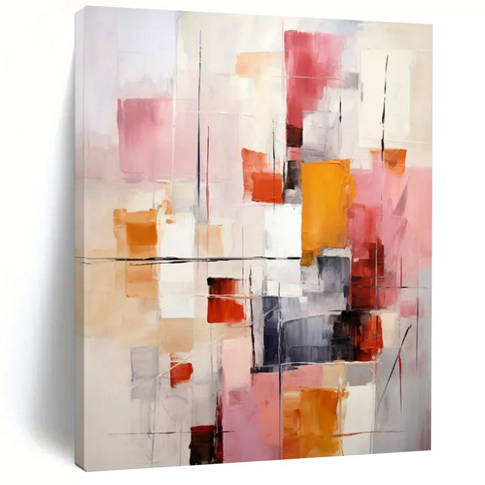 “Pink, Orange, and Gray Abstract” - Modernist Abstract Painting On Canvas PT2278