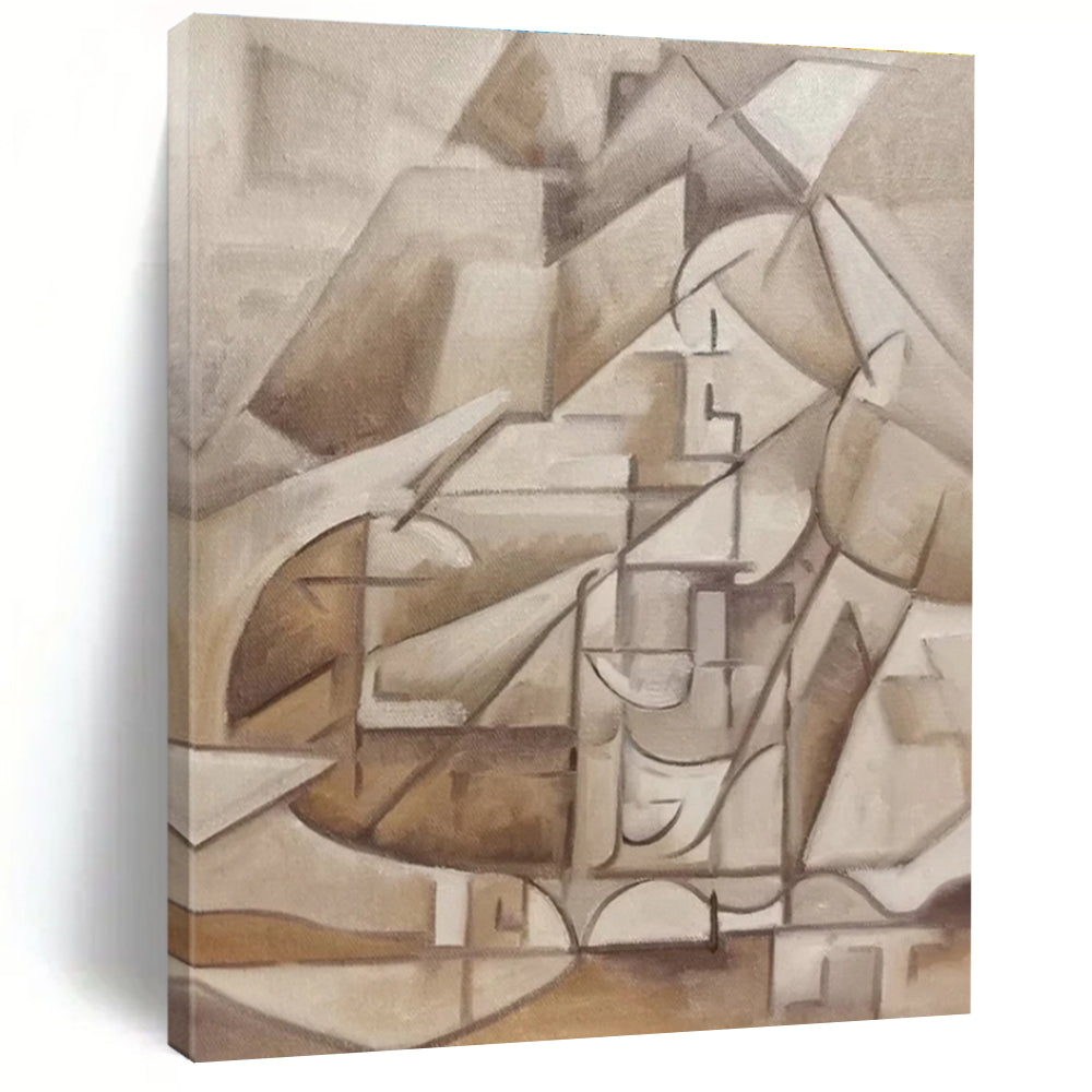 Brown, Beige with Cubist Forms "Abstract Village" Abstract Painting On Canvas PS1456