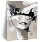 “Monochrome Abstract Face” - Minimalist Acrylic Painting On Canvas PT2193