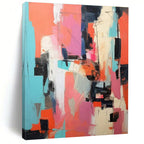 “Coral - Pink - Teal Abstract Vivid Blocks” Painting On Canvas PS0839