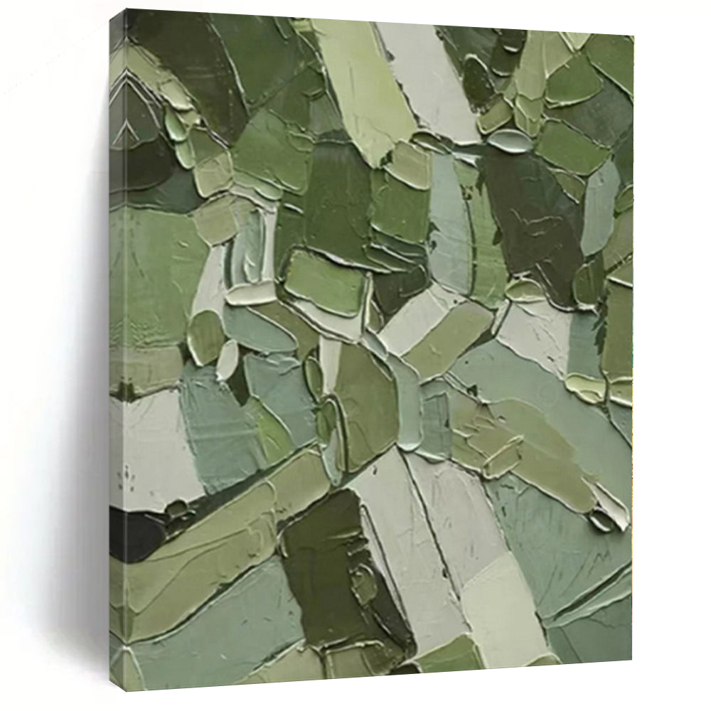 “Green Patchwork Cubism” - Cubist Abstract Art On Canvas PS0201