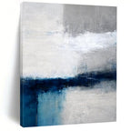 Gray, White, and Blue, "Calm Horizons" – Abstract Landscape Painting On Canvas PS1020