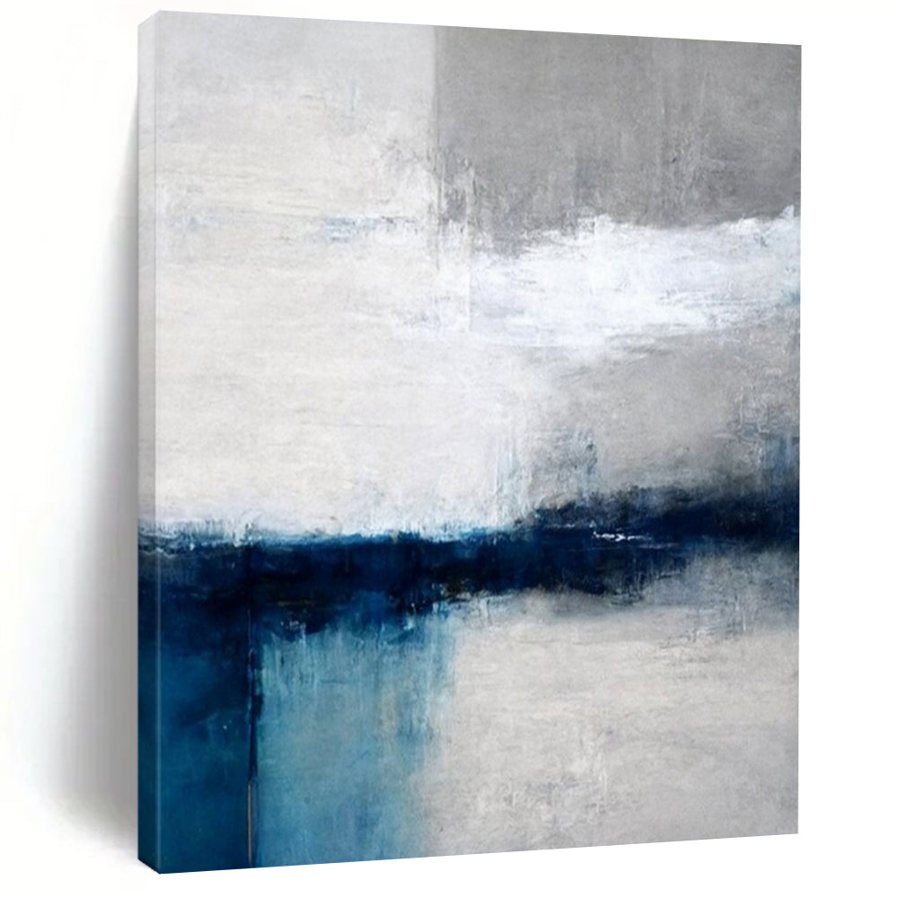 Gray, White, and Blue, "Calm Horizons" – Abstract Landscape Painting On Canvas PS1020