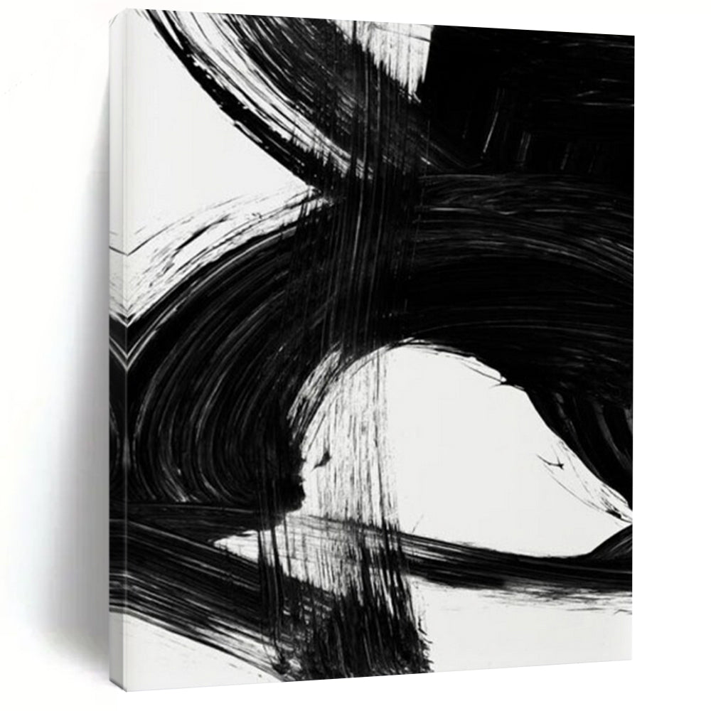 “Swirling Black Ink” - Intricate, Curved Strokes on White Canvas Painting On Canvas DS196