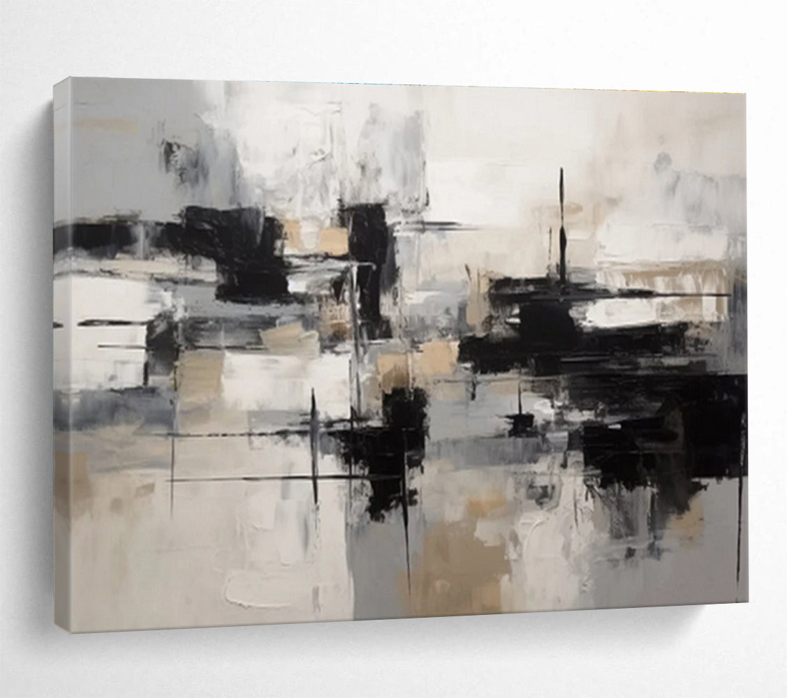 Monochrome Abstract Blocks - Modern Abstract Painting On Canvas DKS335