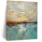 Blue, Gray, Gold with Impasto "Sunset Reflection" Abstract Painting On Canvas PS1422