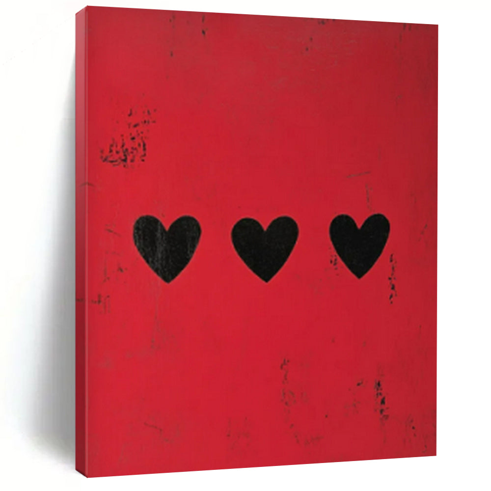 Red and Black Hearts, "Love Marks" – Minimalist Abstract Painting On Canvas PS0950