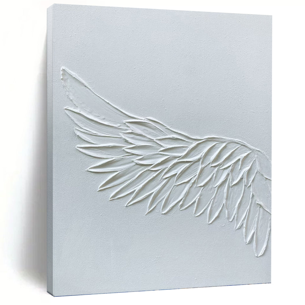 “White Textured Wing” - White, Sculptural Abstract Painting On Canvas PT1485