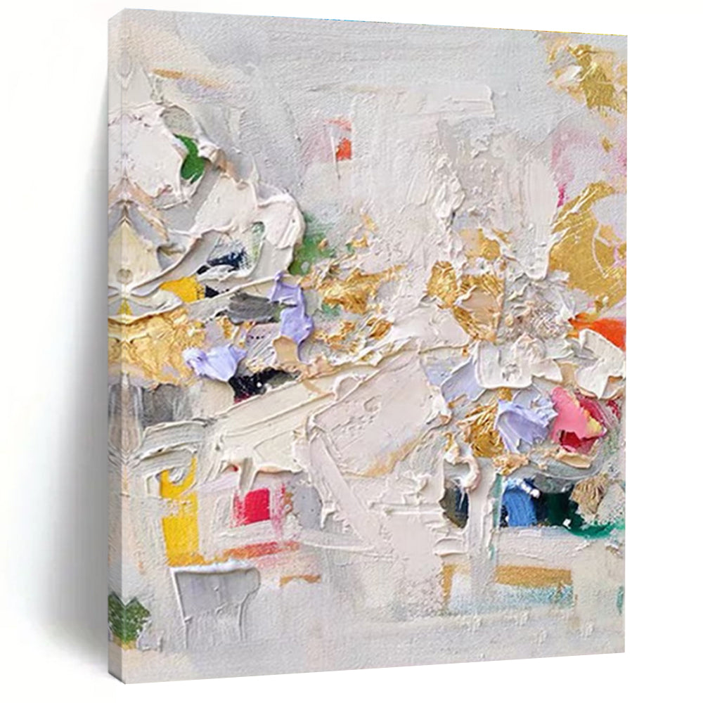 “Colorful Textured Collage” - Multicolor, Gold Abstract Impasto Painting On Canvas PS0723