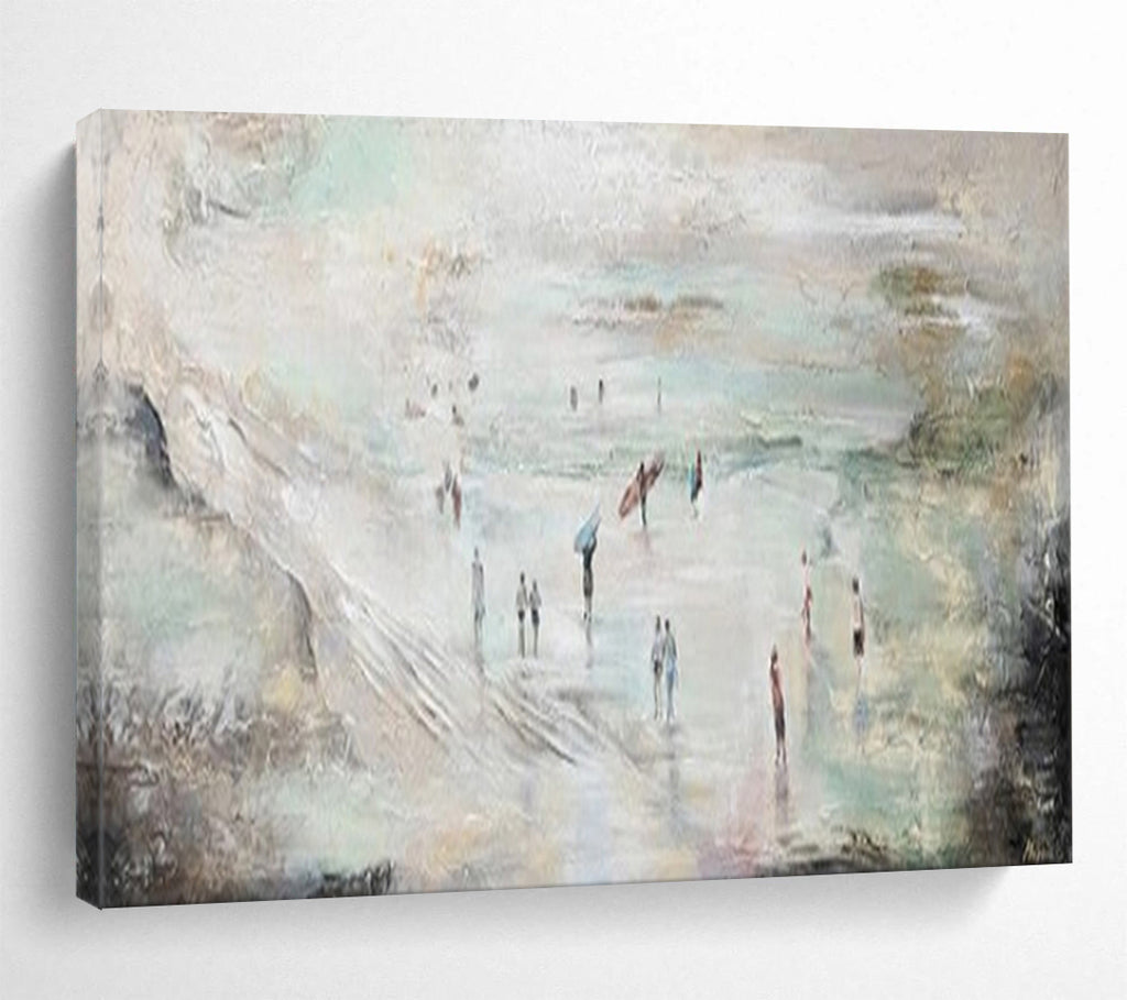 “Abstract Beach Scene with Figures” - Impasto Seascape - Painting On Canvas PT1774