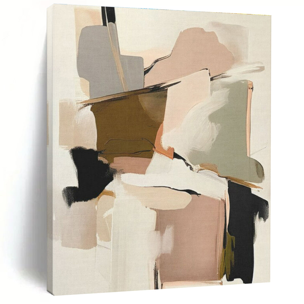 “Blush & Brown Abstract Collage” - Blush, Brown, Gray, White Abstract Mixed - Media Painting On Canvas PS0762