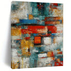 Colorful Geometric Blocks "Vibrant Cityscape" Abstract Painting On Canvas PS1395