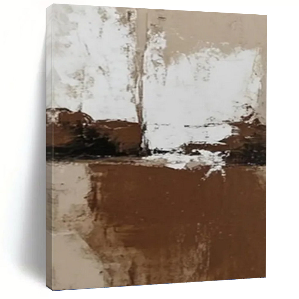 “Brown and White Abstract: Earthy Minimalist Art” - Subtle Textured Painting On Canvas PT0975