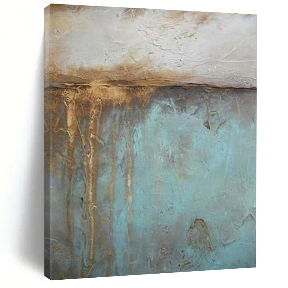 “Rustic Blue - Brown” - Blue, Brown, Beige Abstract Textured Painting On Canvas PS0629