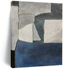 “Gray Block Harmony” - Gray, Blue Abstract Geometric Painting On Canvas PS0386