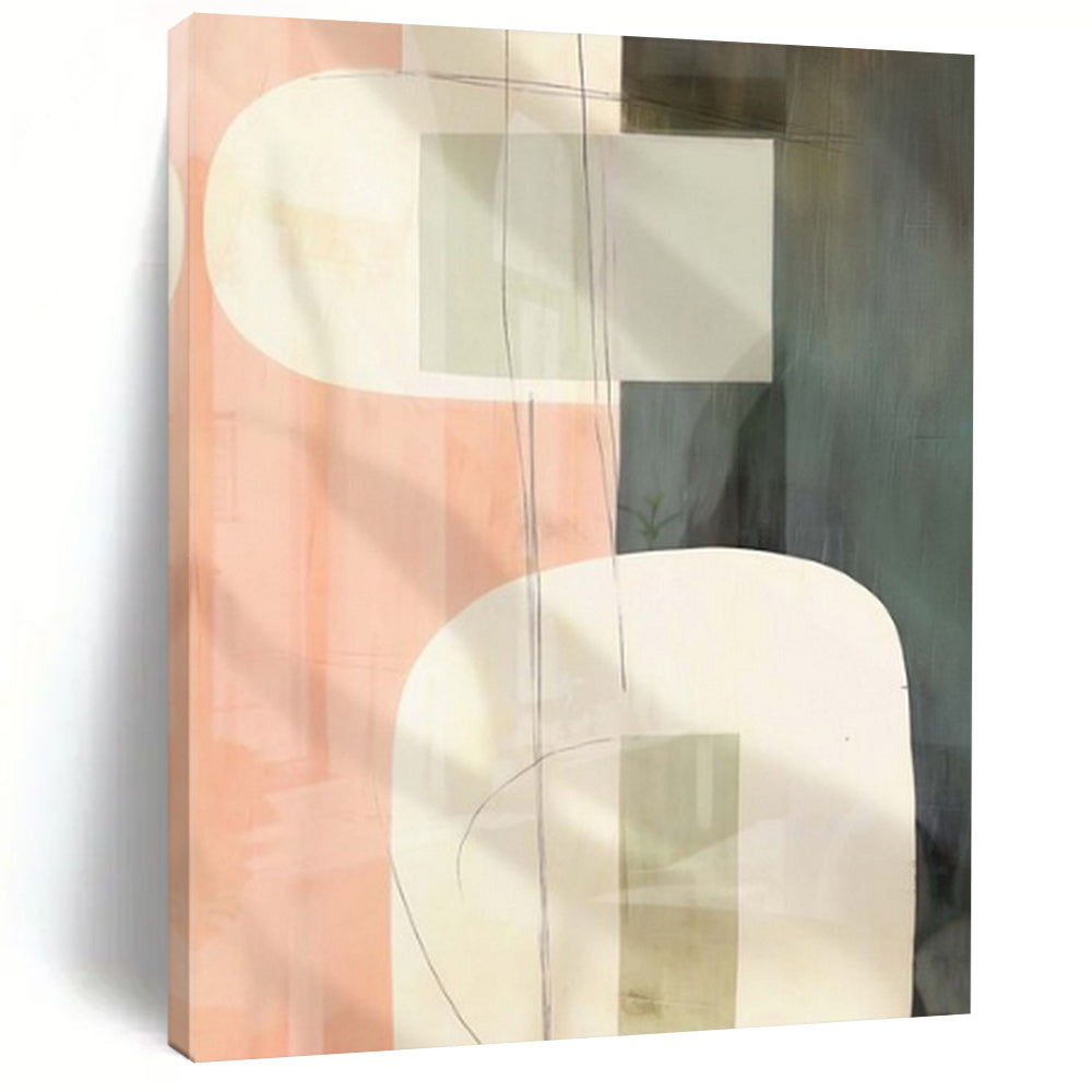 Peach, Gray, White, and Green Shapes "Gentle Geometry" Abstract Geometric Painting On Canvas PS1048