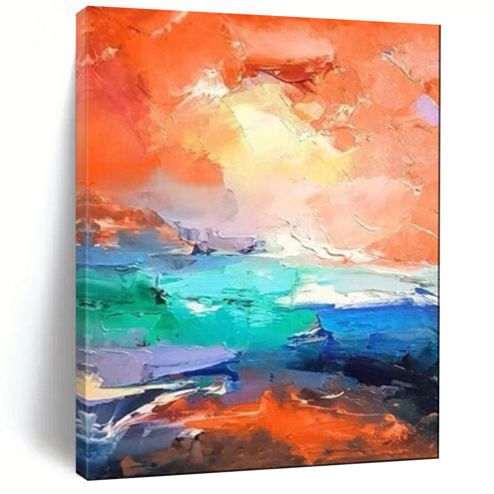 Vibrant Orange - Blue Abstract, Expressionistic Wave, Kandinsky - Inspired, Painting On Canvas PT2114