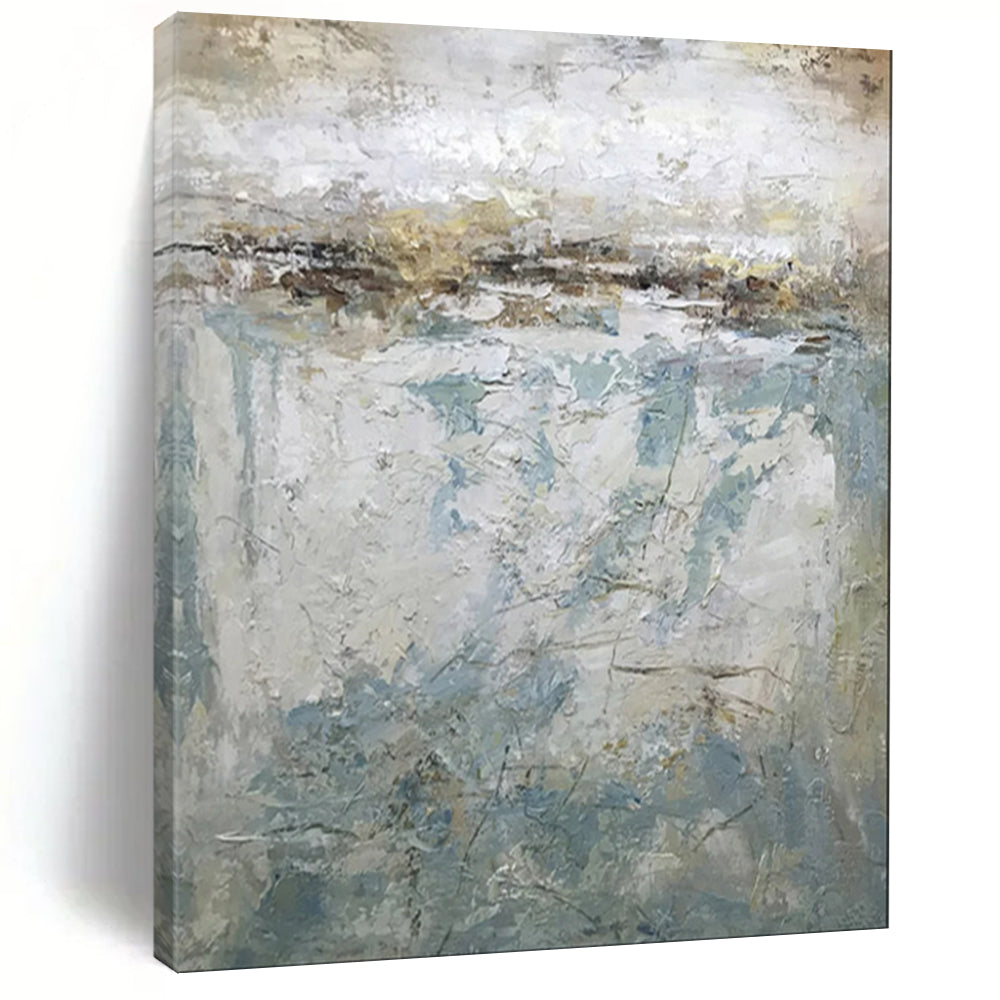 “Gray - Blue Abstract Landscape” - Textured Abstract Painting On Canvas PT1972