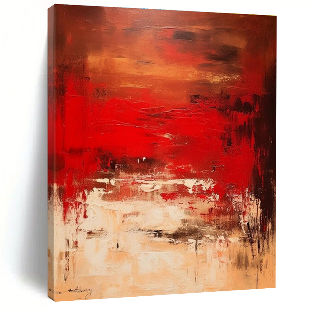 Scarlet Turbulence - Mainly Deep Red and Beige - Abstract Expressionism PS0776