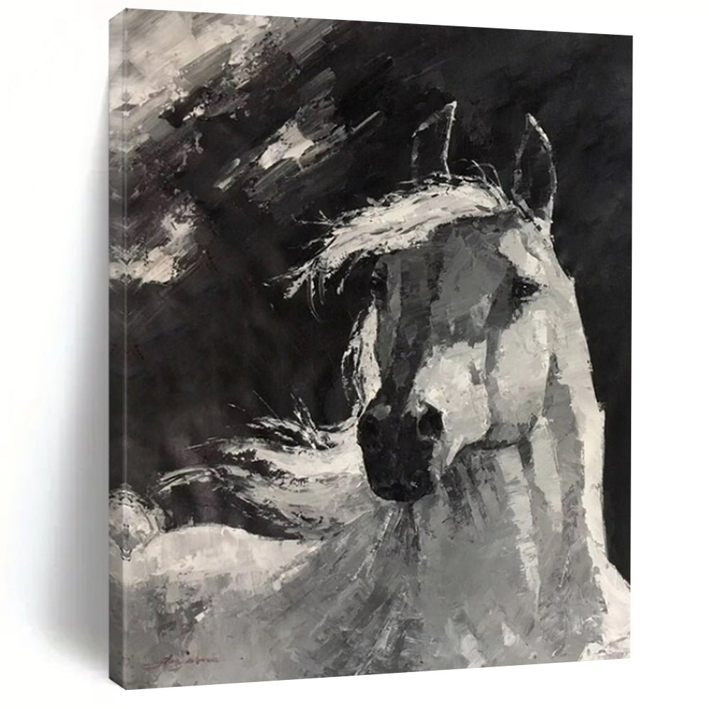 “Monochrome Horse Portrait” - Expressive Acrylic Painting On Canvas PT2183