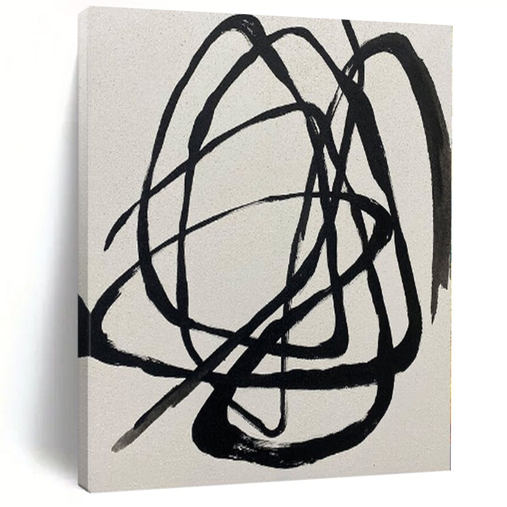 Black and White with Chaotic Curves "Dynamic Chaos" Abstract Painting On Canvas PS1116