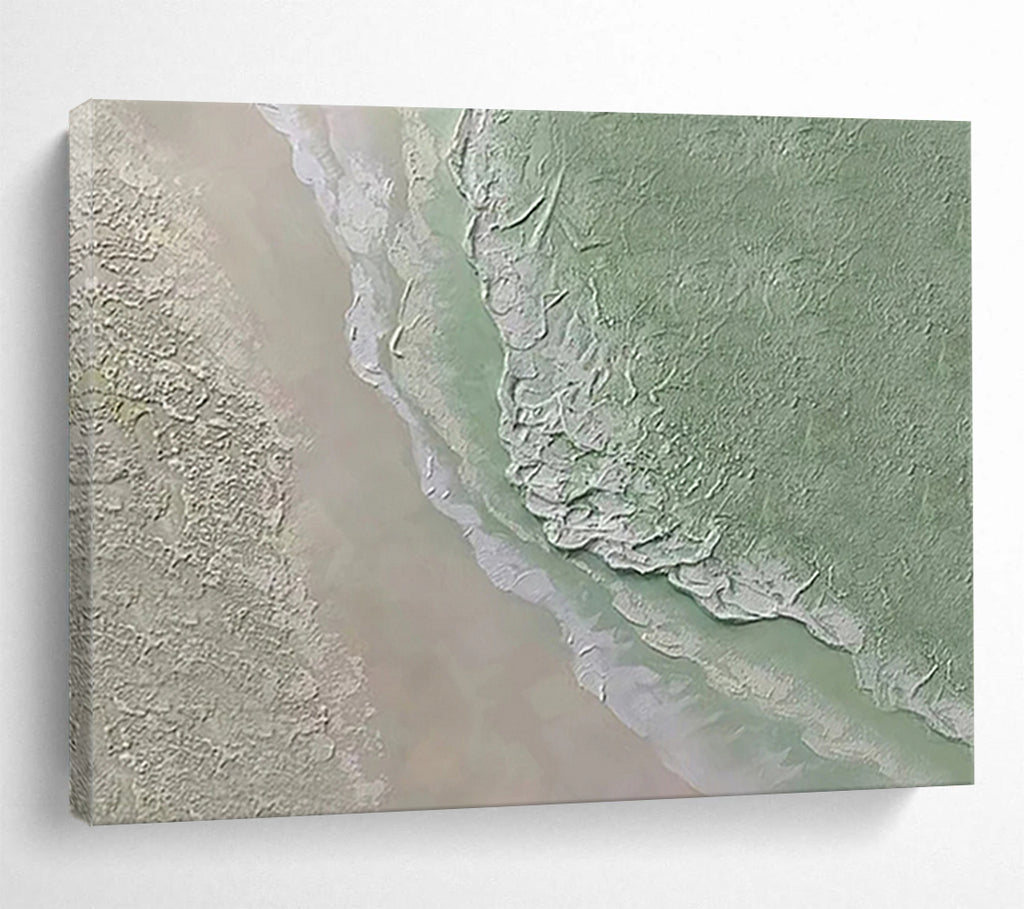 “Green - Beige Textured Terrain” - Abstract Landscape Painting On Canvas PT248
