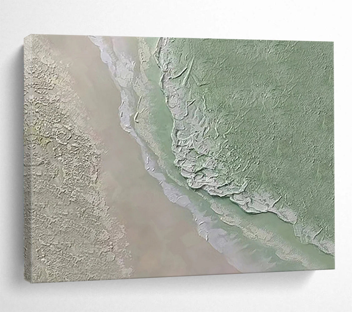 “Green - Beige Textured Terrain” - Abstract Landscape Painting On Canvas PT248