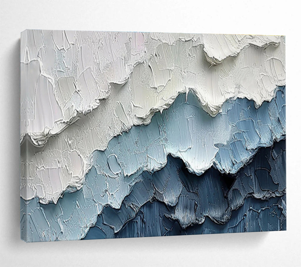 Blue & White Textured Mountain Abstract Painting On Canvas DKS049